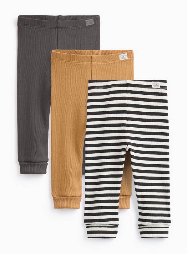 Striped And Plain Ribbed Leggings 3 Pack 6-9 months